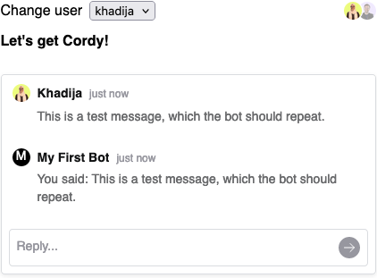 Screenshot of echo bot working in demo app